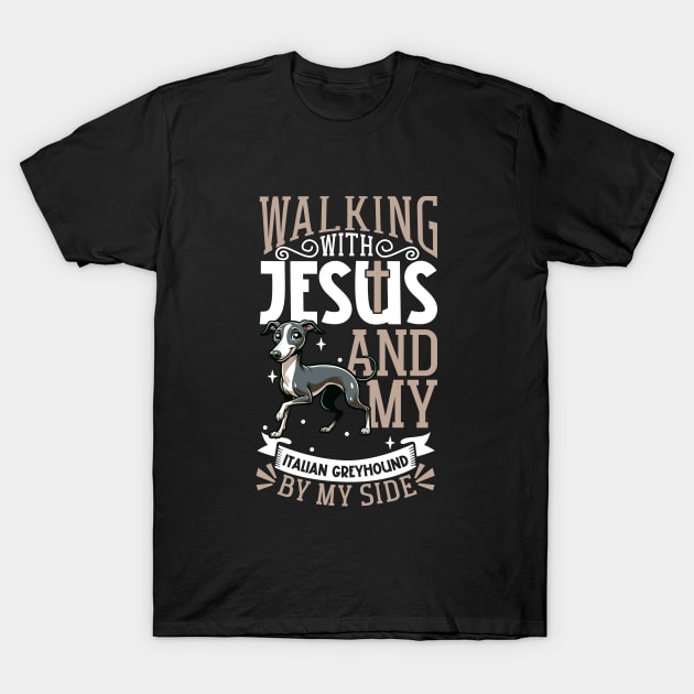 Jesus and dog - Italian Greyhound T-Shirt by Modern Medieval Design